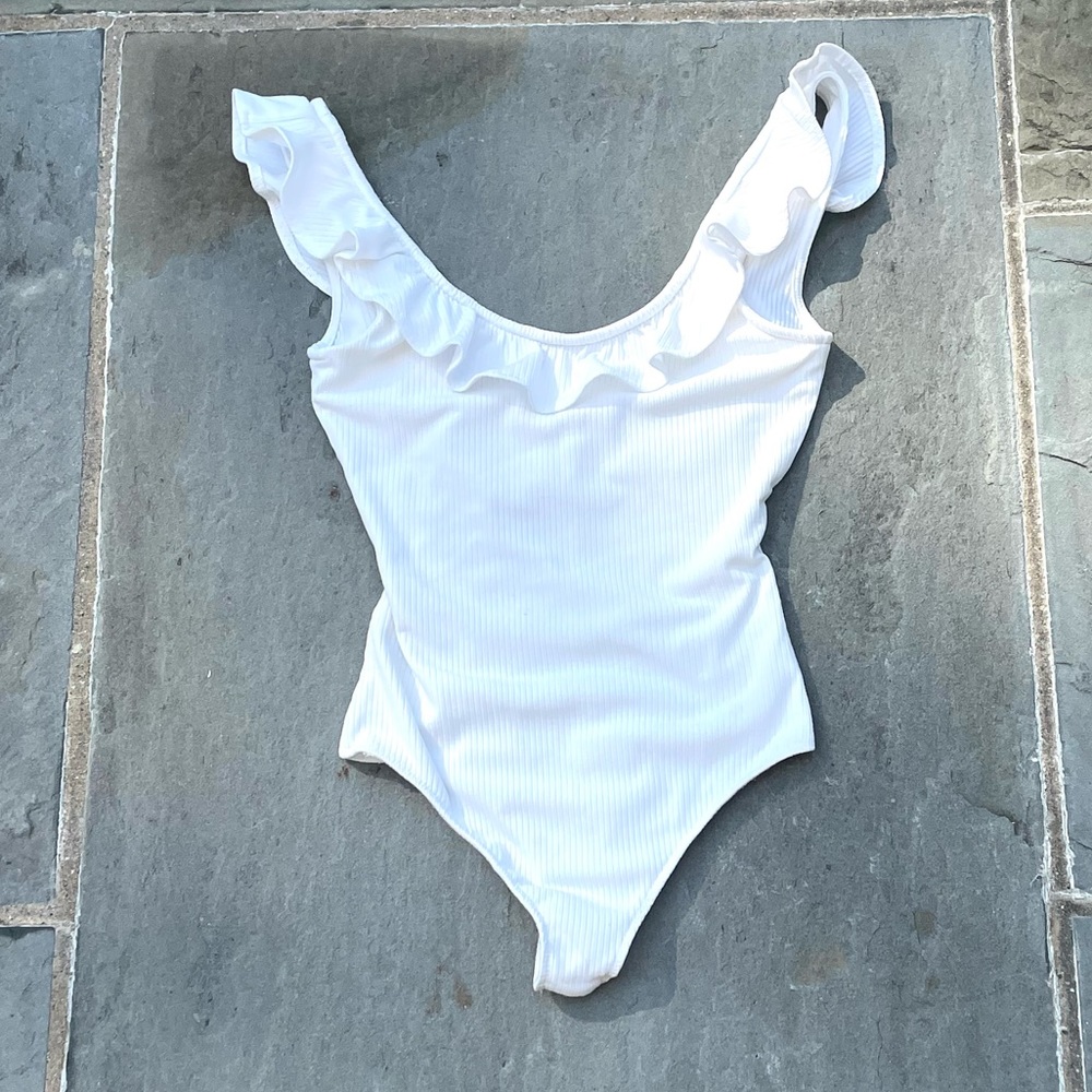 ASOS Wild Honey White Ribbed Ruffle Bodysuit